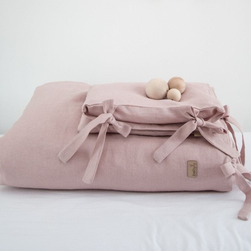 LEINEN BABYBETTWÄSCHE FÜR SÄUGLINGE 70x100 CM PUDERROSA