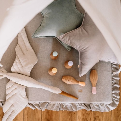 LEINEN SPIELMATTE MIT RÜSCHEN BEIGE