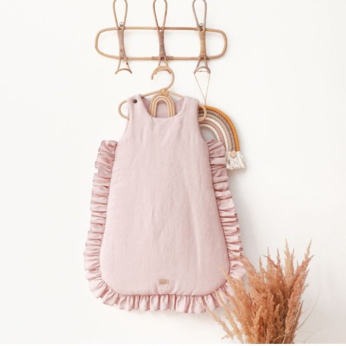 LEINEN BABYSCHLAFSACK MIT RÜSCHEN PUDERROSA