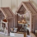 Wandregal-Set aus Weide in Hausform SCHMUTZIGES ROSA