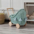 WEIDENPUPPENWAGEN MIT BETTWÄSCHE