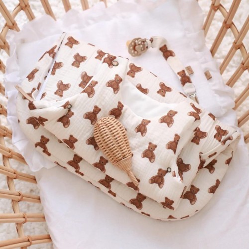 MUSSELIN BABYSCHLAFSACK TEDDYBÄREN