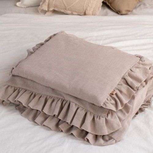 LEINEN BABYBETTWÄSCHE MIT RÜSCHEN 100X135 CM BEIGE