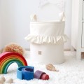 SAMT KORB FÜR SPIELZEUG MIT RÜSCHE CREME PERLE