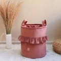 SAMT KORB FÜR SPIELZEUG MIT RÜSCHE SCHMUTZIGES ROSA