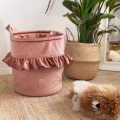 SAMT KORB FÜR SPIELZEUG MIT RÜSCHE SCHMUTZIGES ROSA