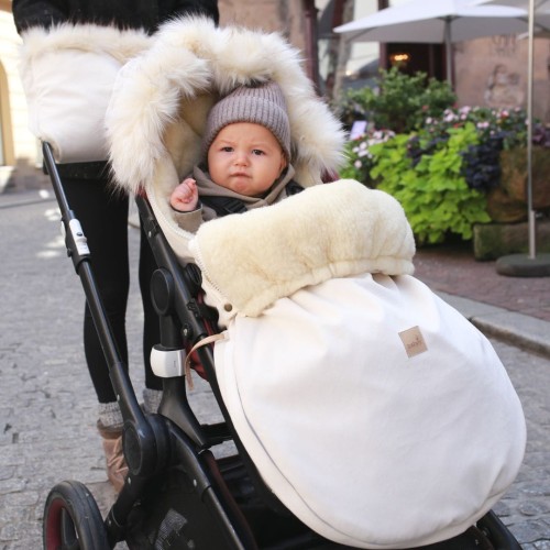WOLLE KINDERWAGEN SCHLAFSACK SAMT CREME PERLE