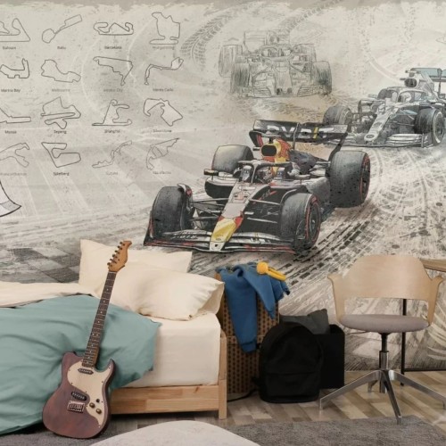 tapeta do pokoju dziecka z motywem wyścigówki formuła 1 (1).jpg