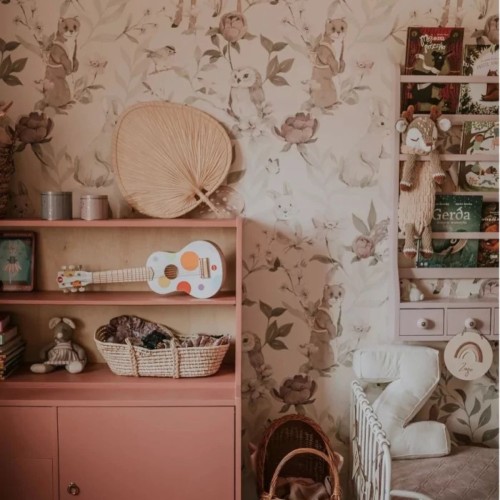 leśna tapeta dla dziewczynki woodland girls beige (3).jpg